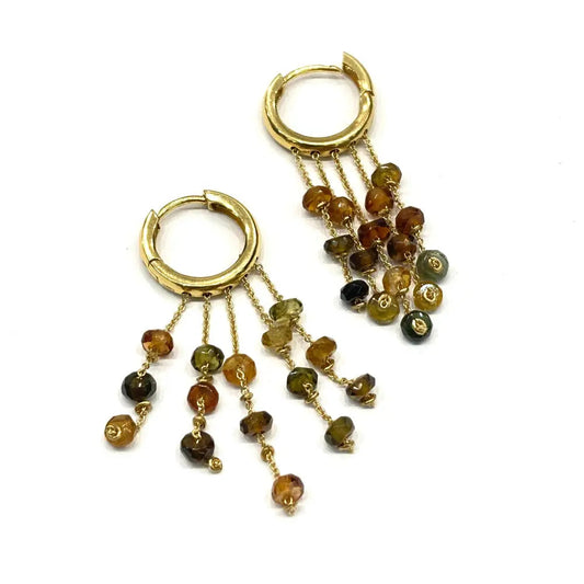 Solid Gold Dangling Earrings with Tourmaline in 14K Yellow