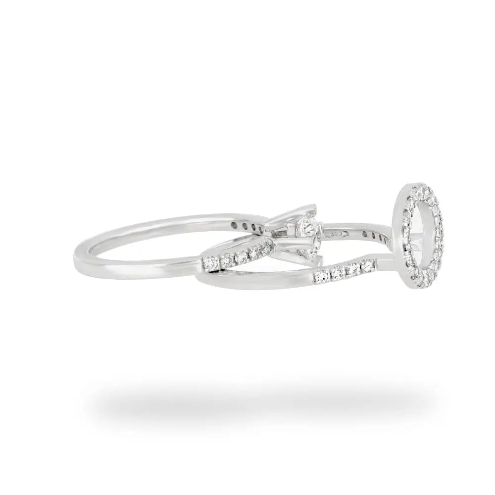 Halo Engagement Diamond Ring Set in Women’s 18K White Gold -
