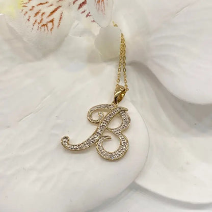 Initial Letter B Necklace with Diamonds in 10K Solid Yellow