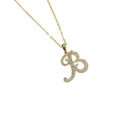 Initial Letter B Necklace with Diamonds in 10K Solid Yellow