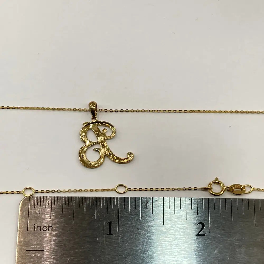 Initial Letter B Necklace with Diamonds in 10K Solid Yellow