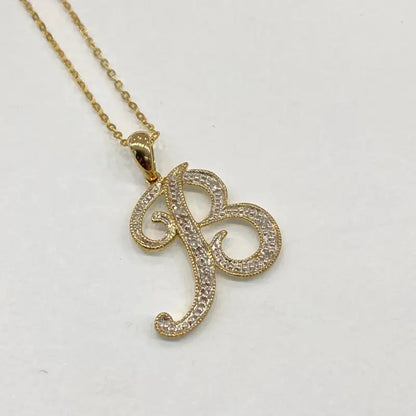 Initial Letter B Necklace with Diamonds in 10K Solid Yellow