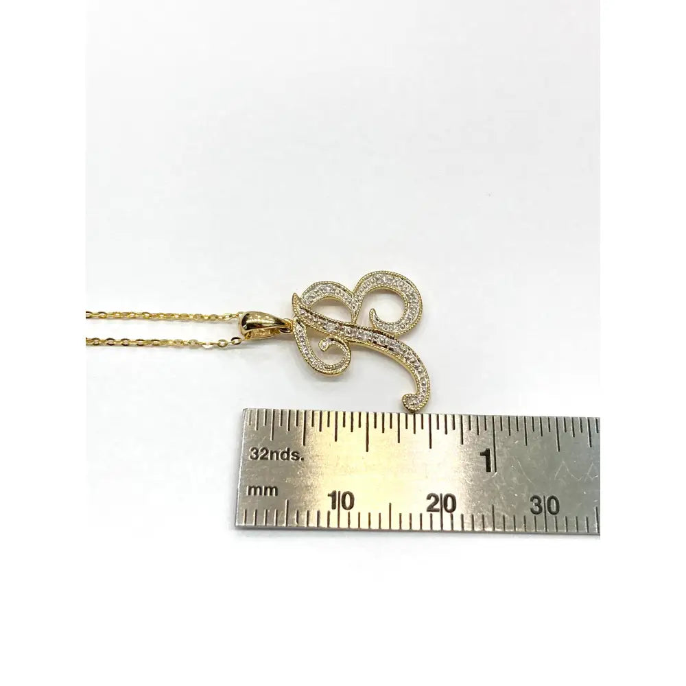 Initial Letter B Necklace with Diamonds in 10K Solid Yellow