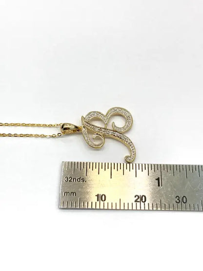 Initial Letter B Necklace with Diamonds in 10K Solid Yellow