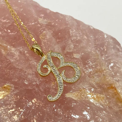 Initial Letter B Necklace with Diamonds in 10K Solid Yellow