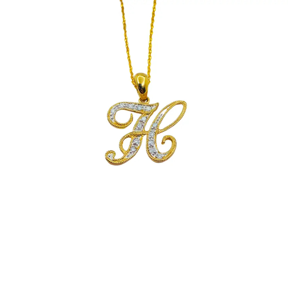 Letter H Initial Dainty Necklace 10K Yellow Gold Dazzling