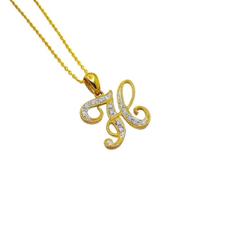 Letter H Initial Dainty Necklace 10K Yellow Gold Dazzling