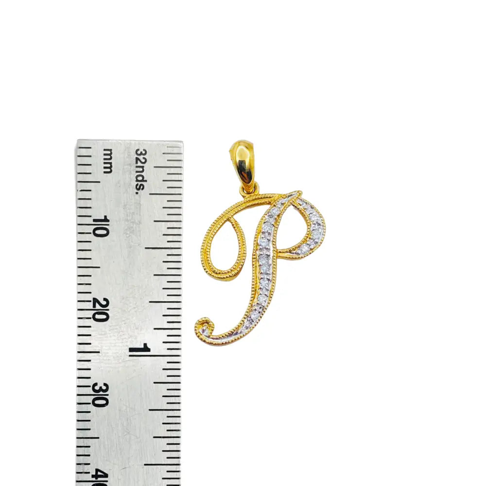 Letter P Initial 10K Yellow Gold Dazzling Diamond Dainty