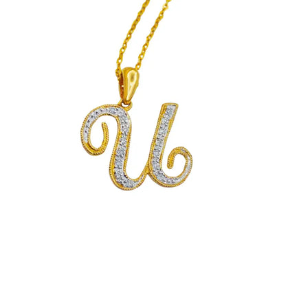 Letter U Initial Necklace with Diamonds Dazzling & Dainty in