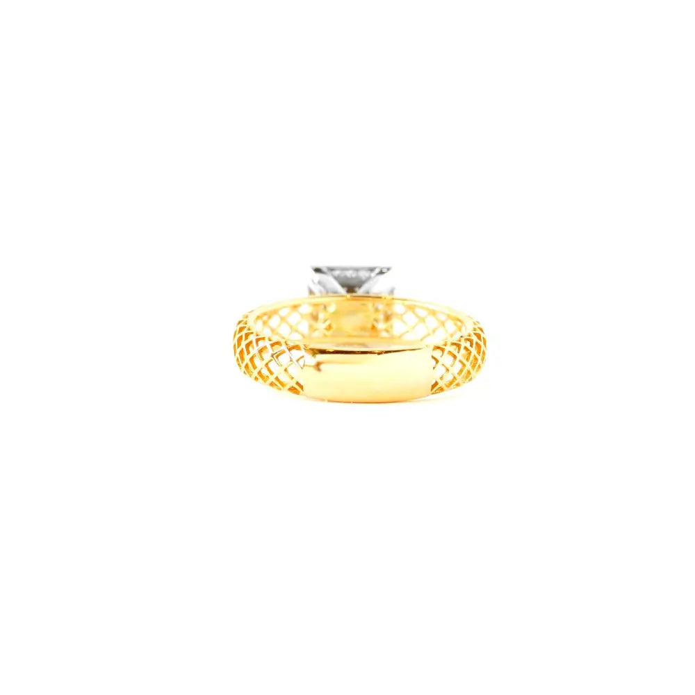 2 Tone White & Rose 18K Gold Statement Ring with Cubic