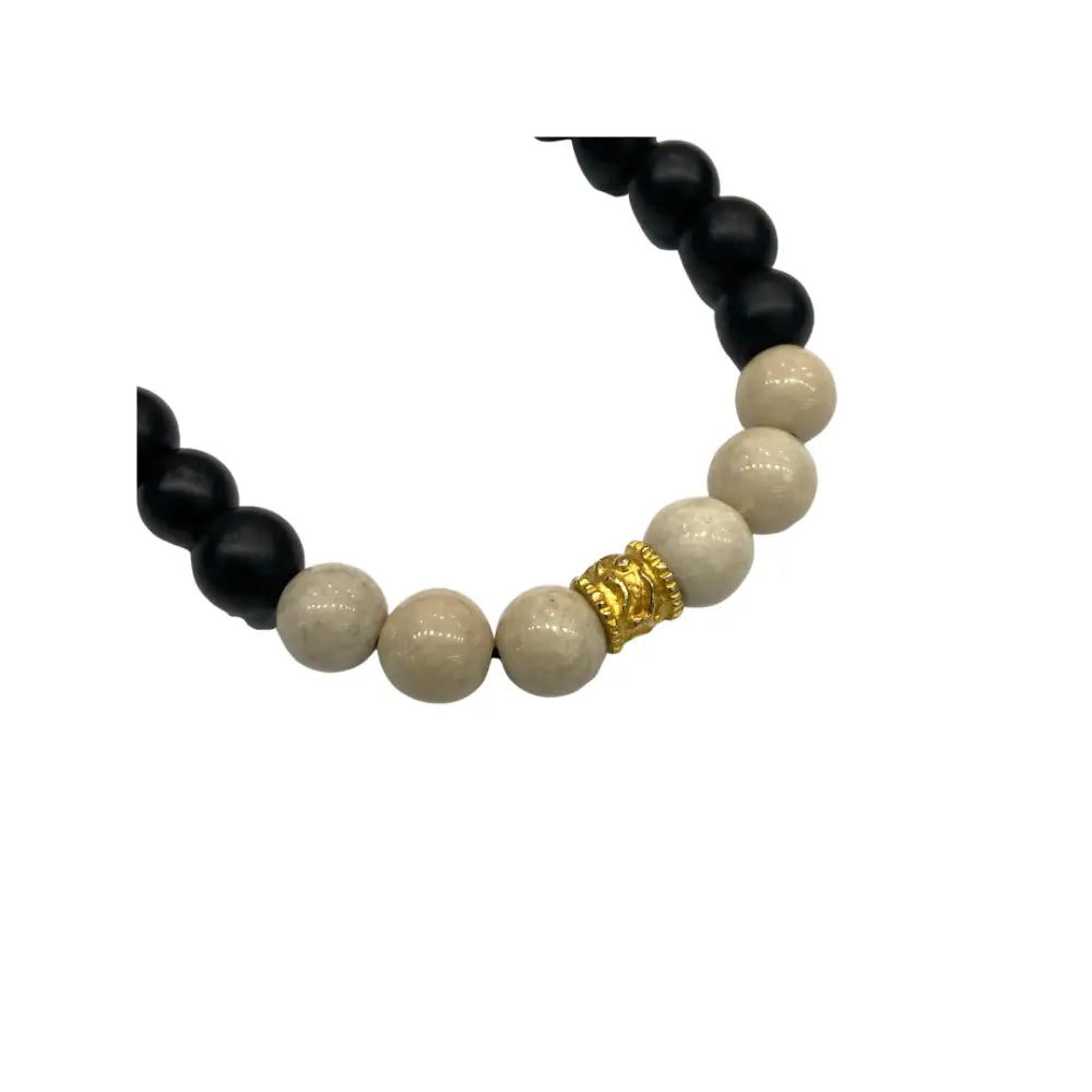 Onyx Men’s Bracelet with 18K Yellow Gold Detailed Bead -