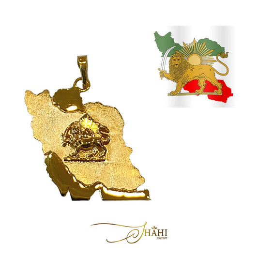 Persian Map with Lion Shir Khorshid Pendant in 18k Yellow