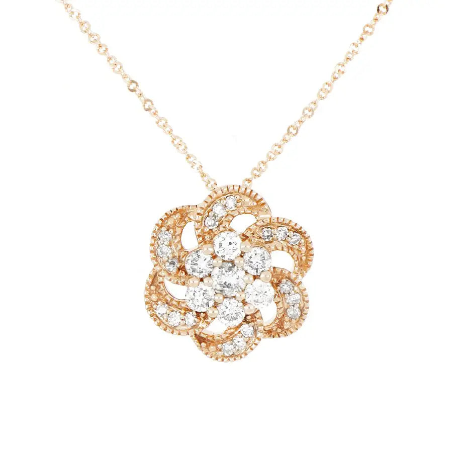 Rose Gold Flower Diamond Necklace In 14k Rose Gold
