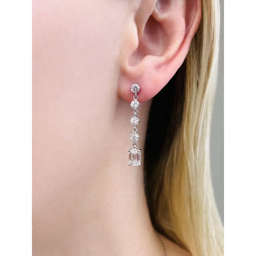 Sparkling Round Drop And Emerald Cut Earrings Available In