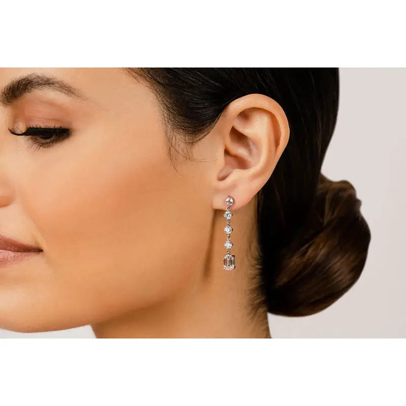 Sparkling Round Drop And Emerald Cut Earrings Available In