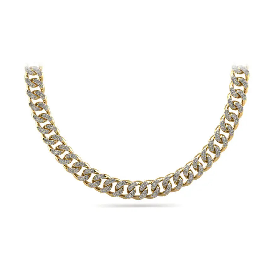 Stunning Cuban Link Graduated Diamond Necklace in 14K