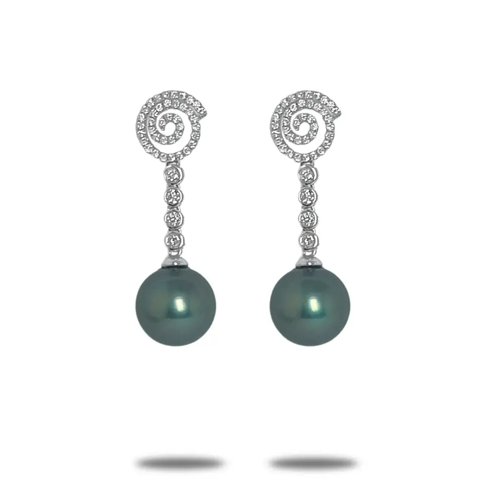 Tahitian Pearl And Diamond Earrings in 18k White Gold - Gold