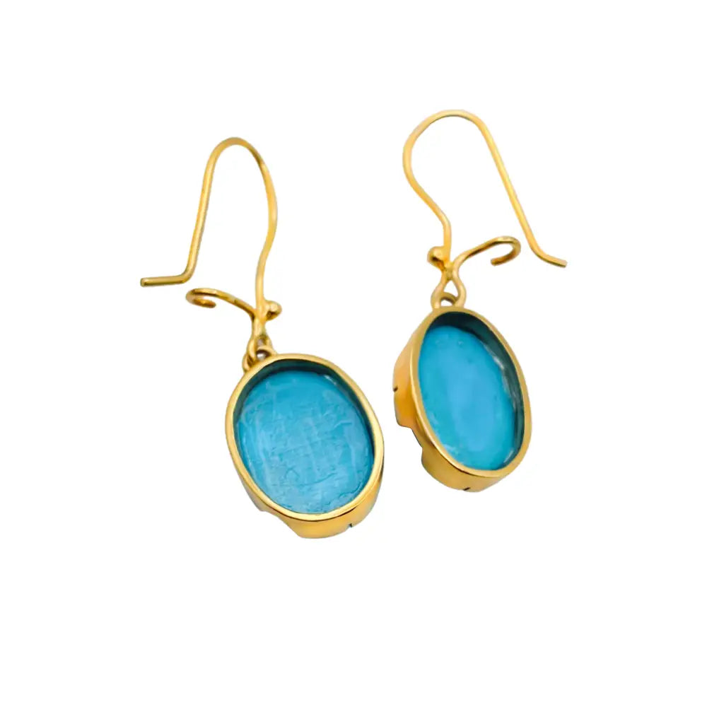 Turquoise Earrings in 18K Yellow Gold For Her - Gold Jewelry