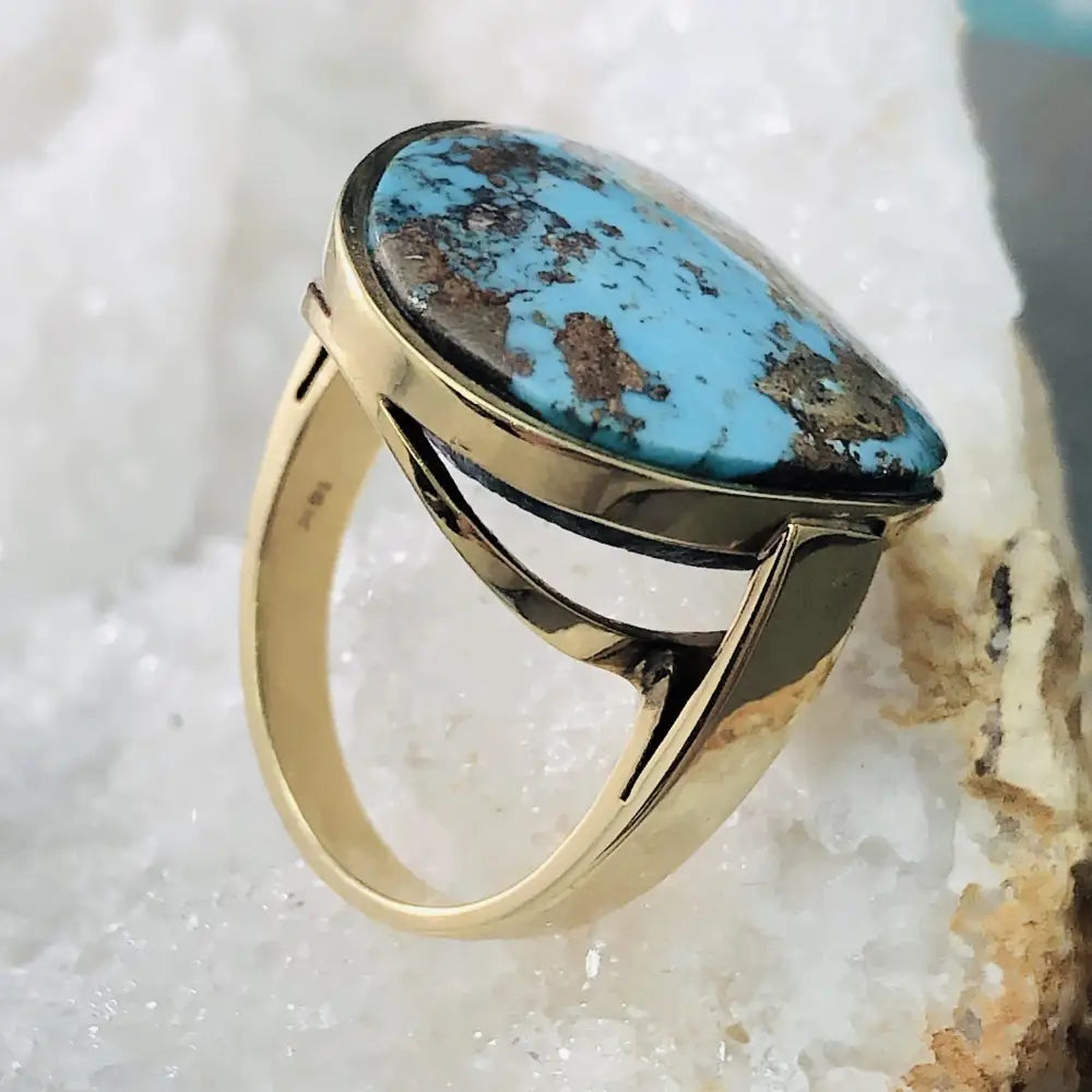 Turquoise Statement Ring in 18K Yellow Gold For Her - Gold